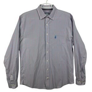 Men's Johnnie-O Red Blue Mini Gingham Plaid Long Sleeve Button Up Casual Shirt M